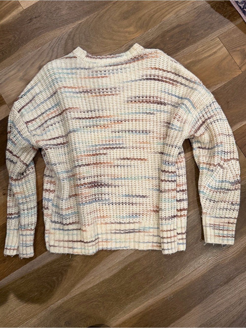 American Eagle Outfitters Cream Multicolor Waffle-Knit Crew Sweater